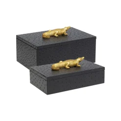 KARE Design Boîtes Noires Crocodiles Dorés Set De 2 ^ Boîte