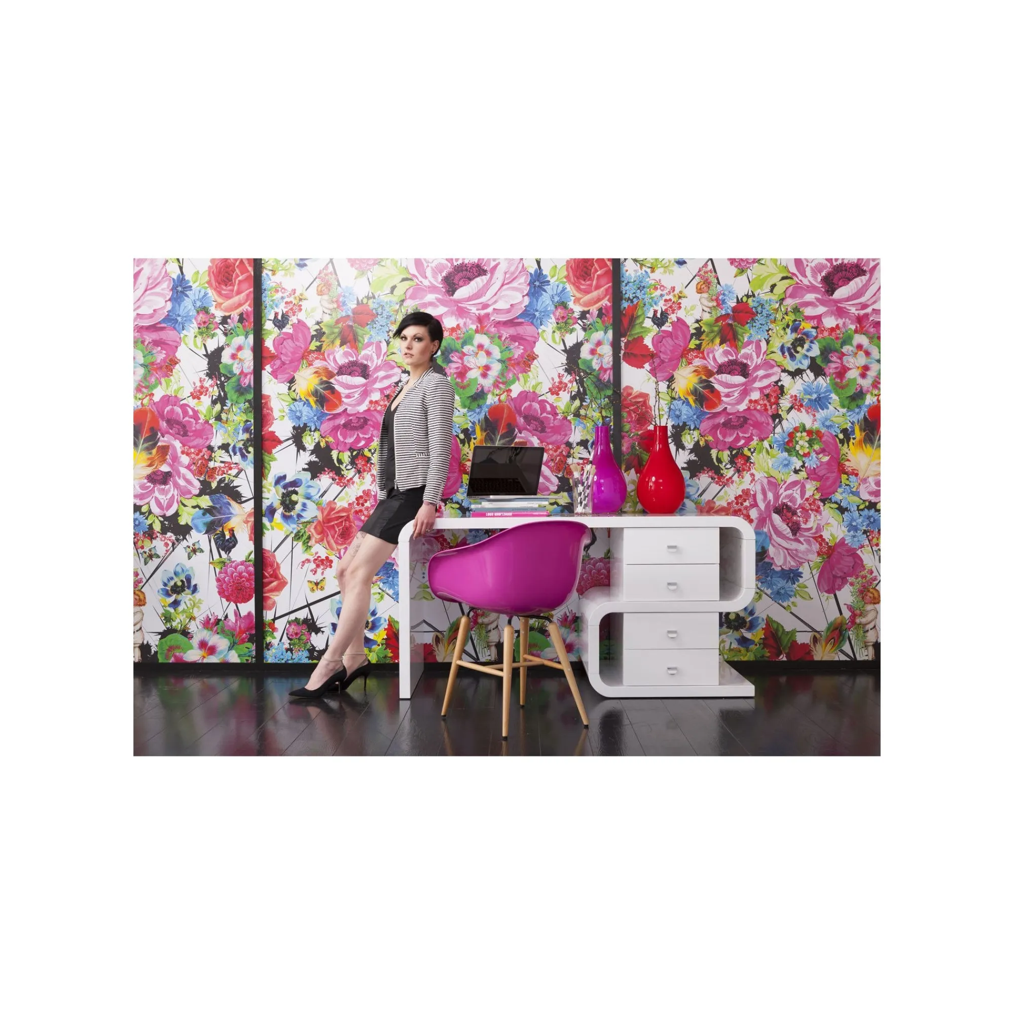 KARE Design Bureau Snake Blanc 4 Tiroirs 150x70cm ^ Bureau