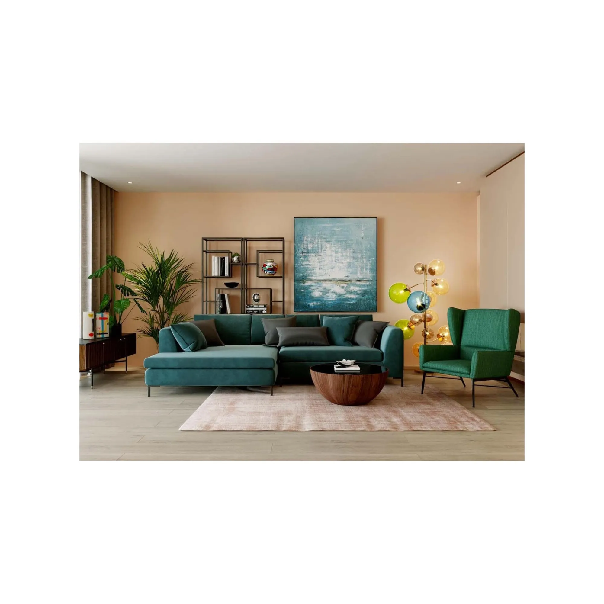 KARE Design Canapé D'angle Gianna 290cm Gauche Velours Vert ^ Canapé & Banquette