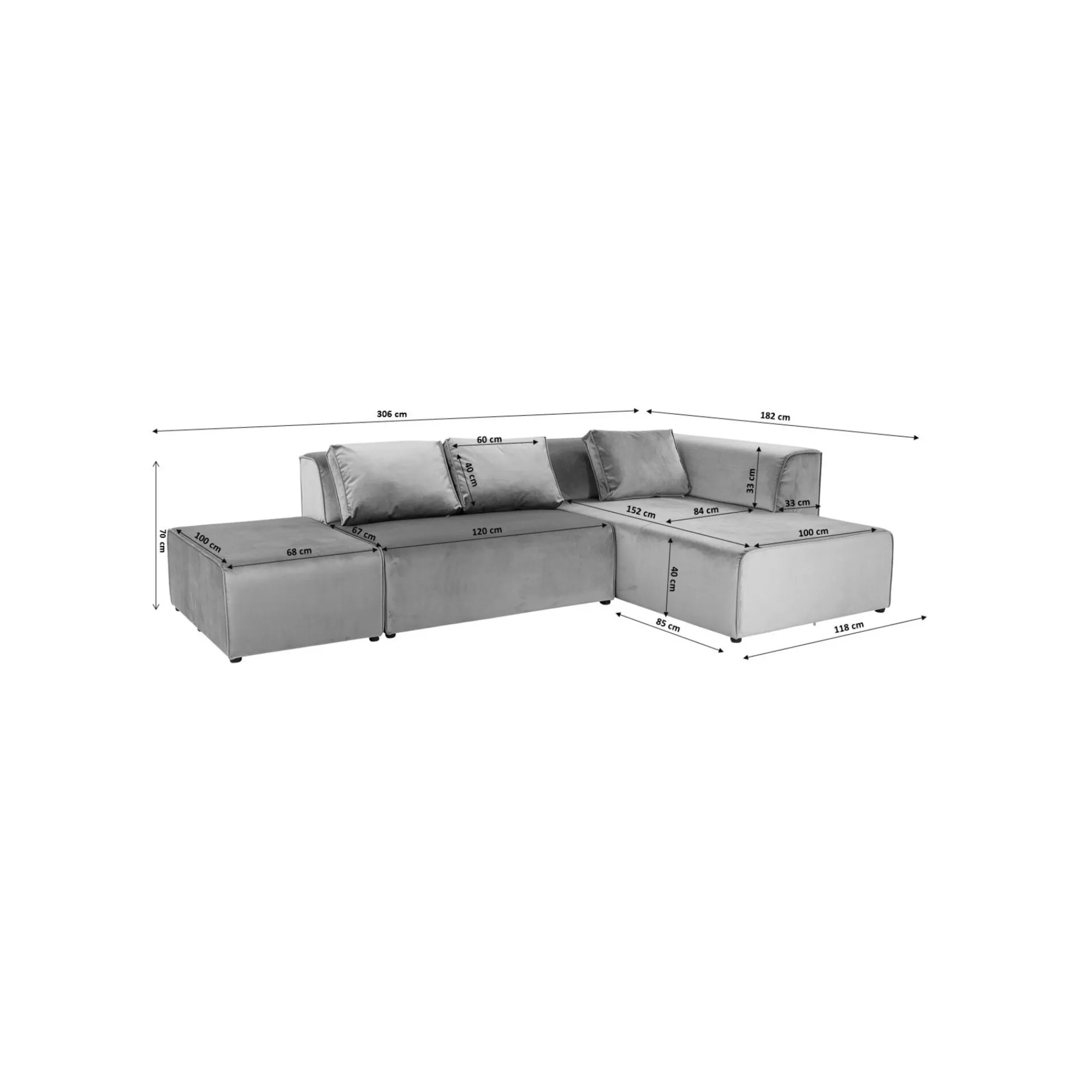 KARE Design Canapé D'angle Infinity Droite Gris ^ Canapé & Banquette
