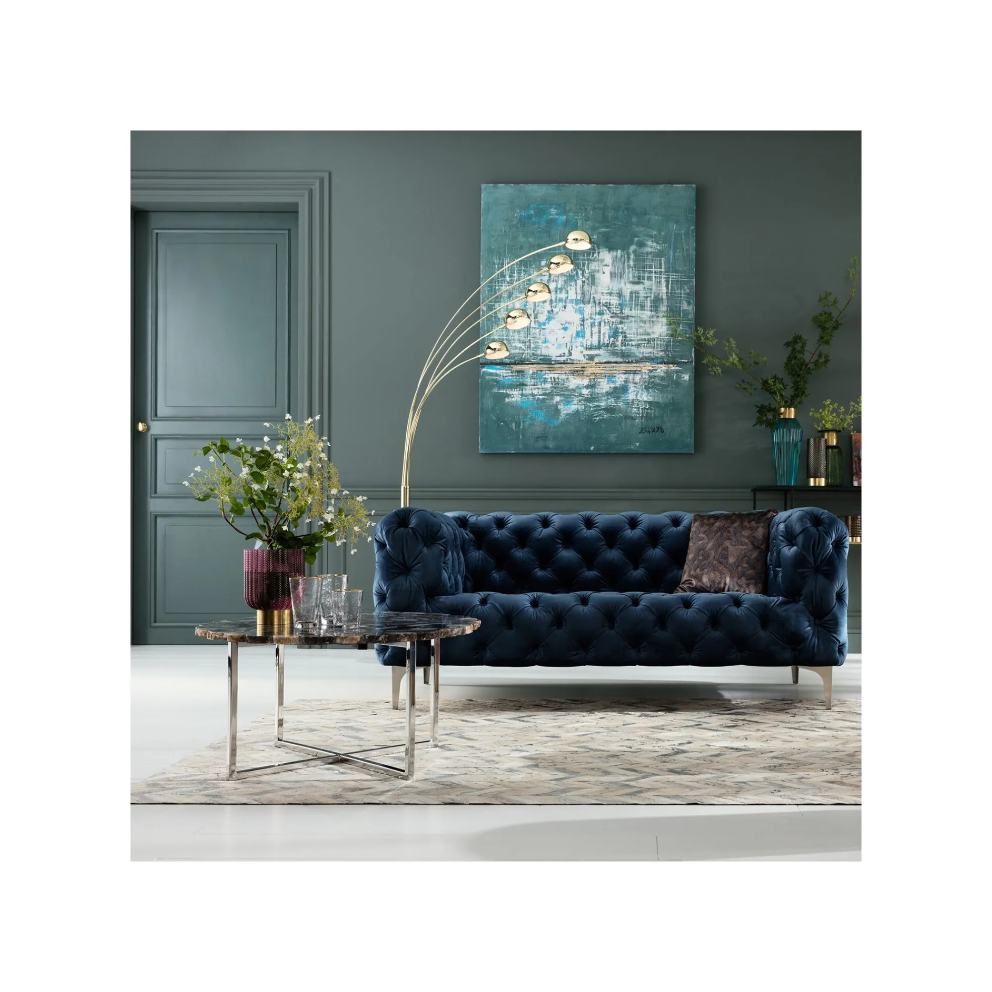 KARE Design Canapé Look 2 Places Velours Bleu Pétrole ^ Canapé & Banquette