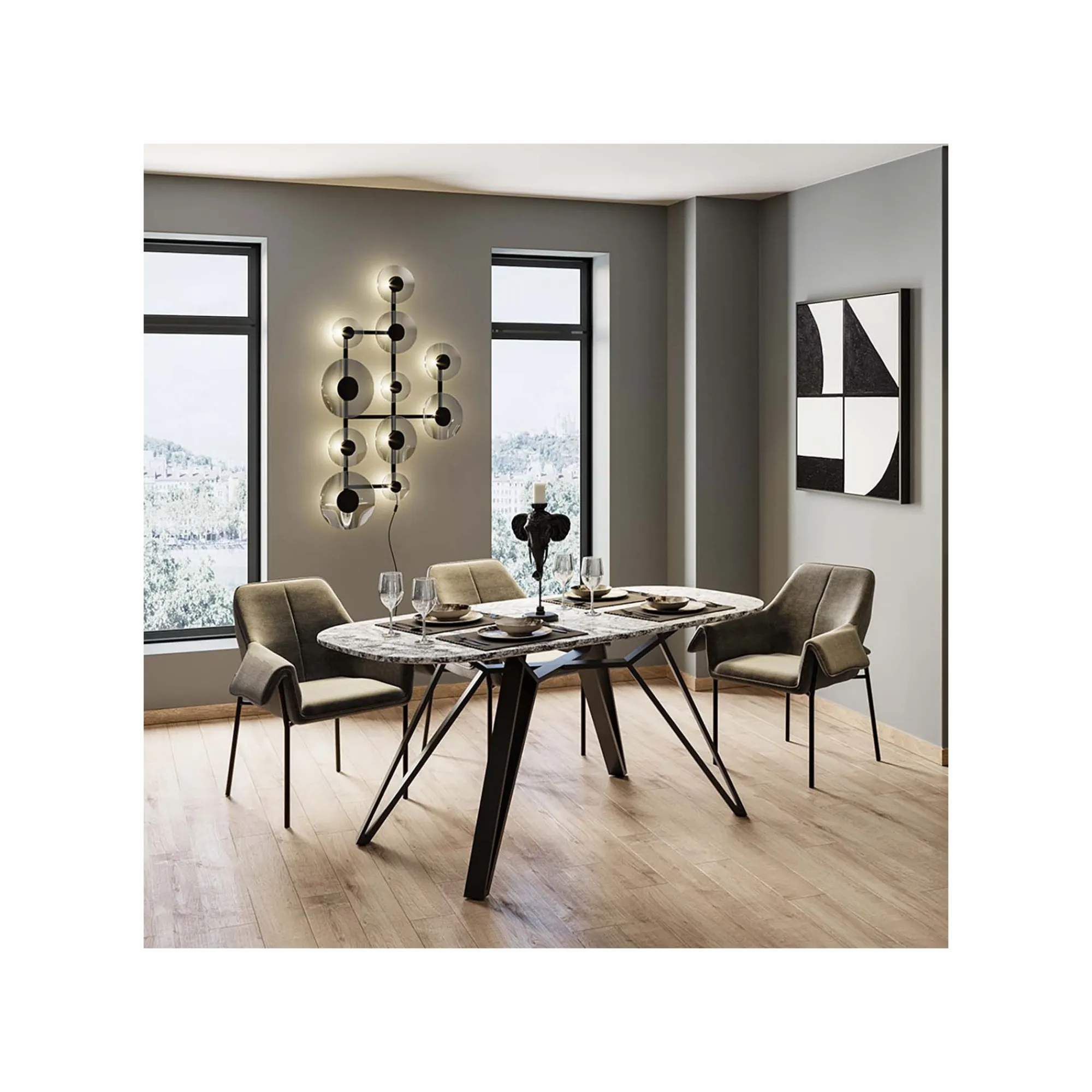 KARE Design Chaise Avec Accoudoirs Bess Flitter Grise ^ Chaise