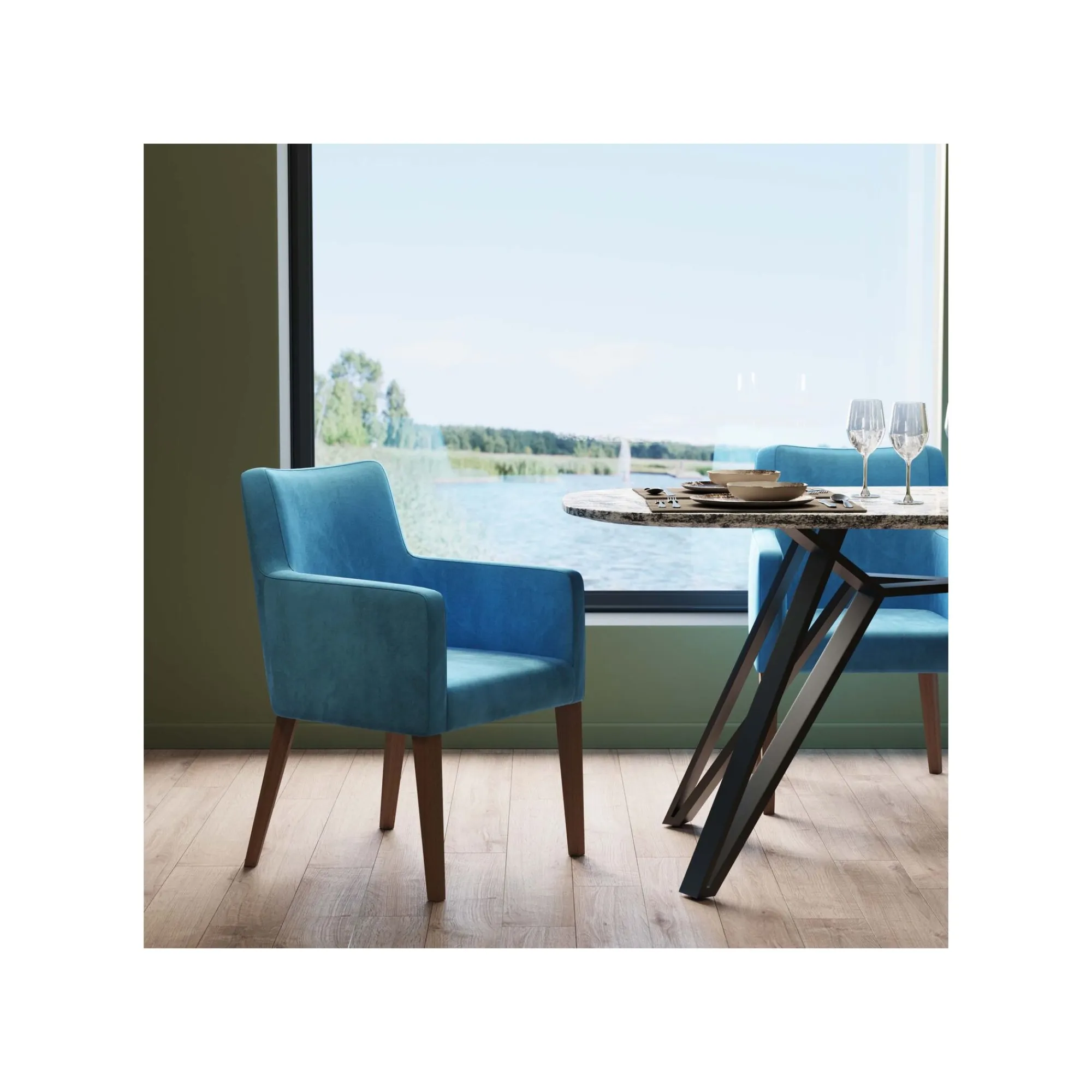 KARE Design Chaise Avec Accoudoirs Mode Velours Bleu Pétrole ^ Chaise