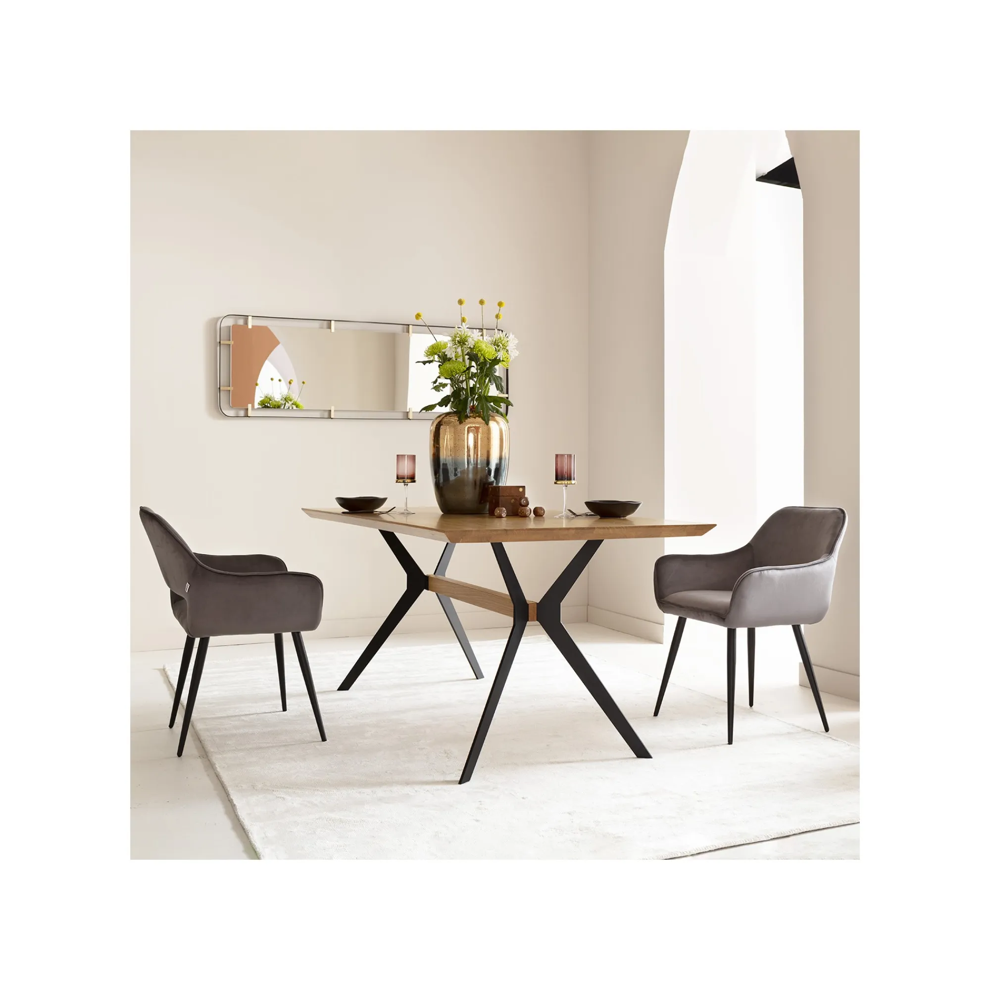 KARE Design Chaise Avec Accoudoirs San Francisco Velours Gris ^ Chaise