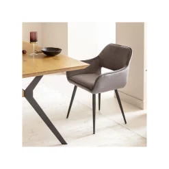 KARE Design Chaise Avec Accoudoirs San Francisco Velours Gris ^ Chaise