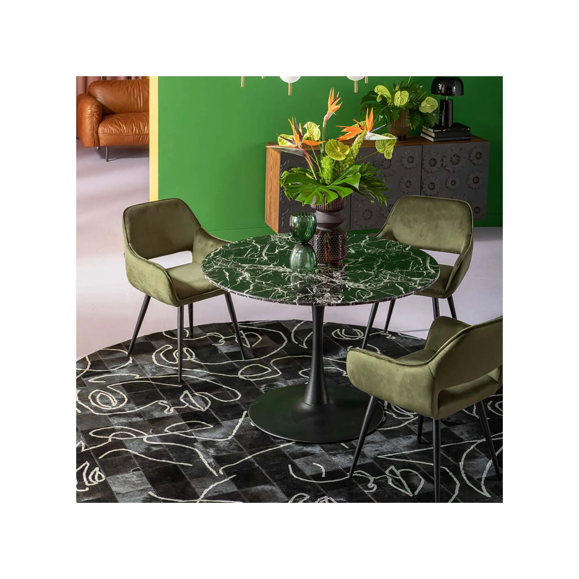 KARE Design Chaise Avec Accoudoirs San Francisco Velours Vert Foncé ^ Chaise