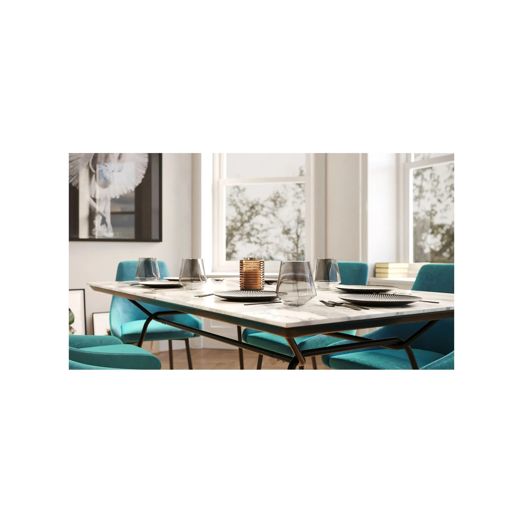 KARE Design Chaise East Side Velours Bleu-vert ^ Chaise