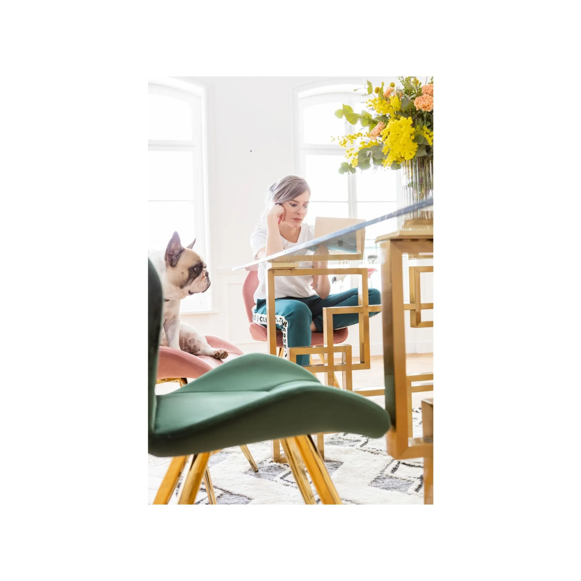 KARE Design Chaise Viva Velours Vert Et Or ^ Chaise
