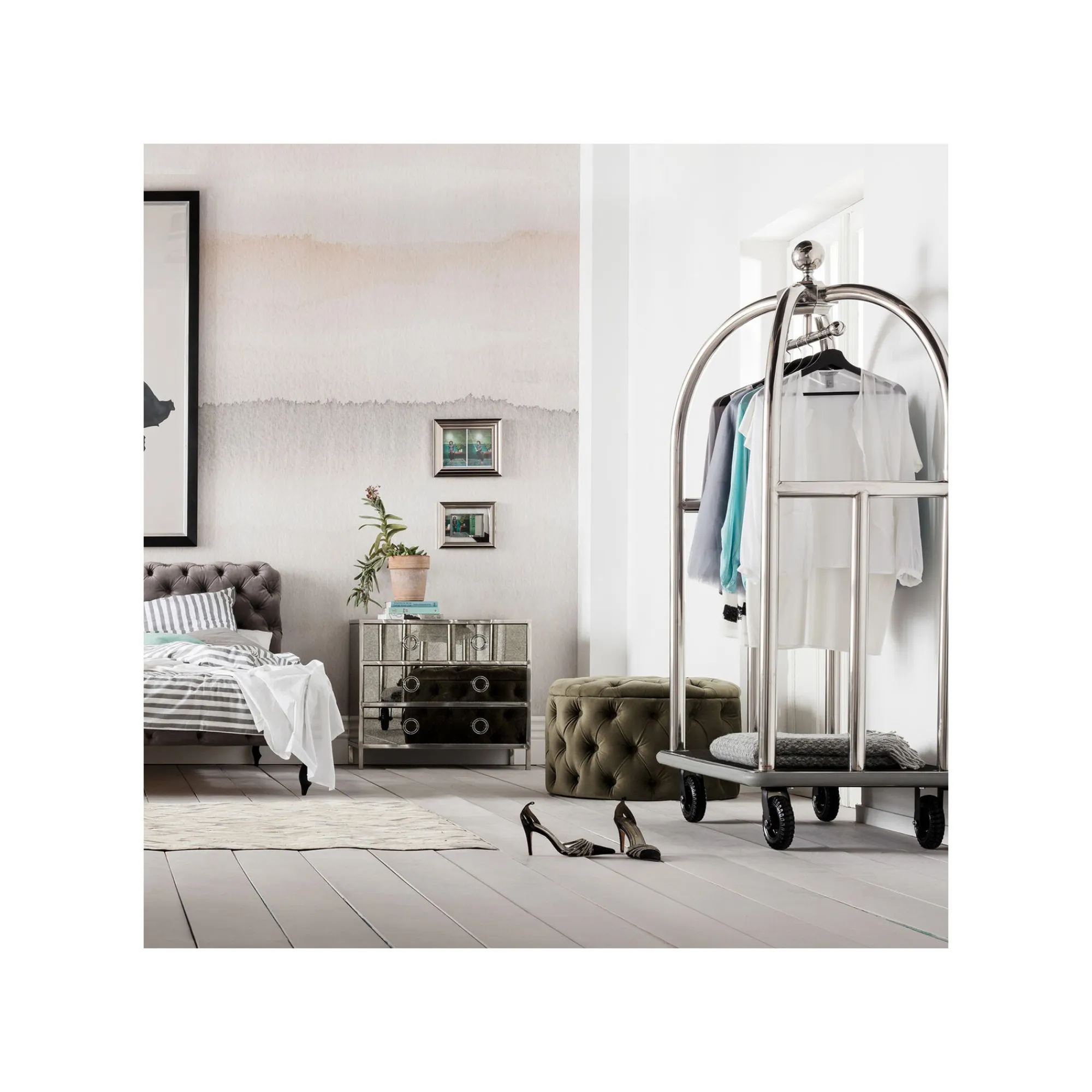 KARE Design Chariot à Bagages VIP Argent ^ Portemanteau|Commode & Chiffonnier