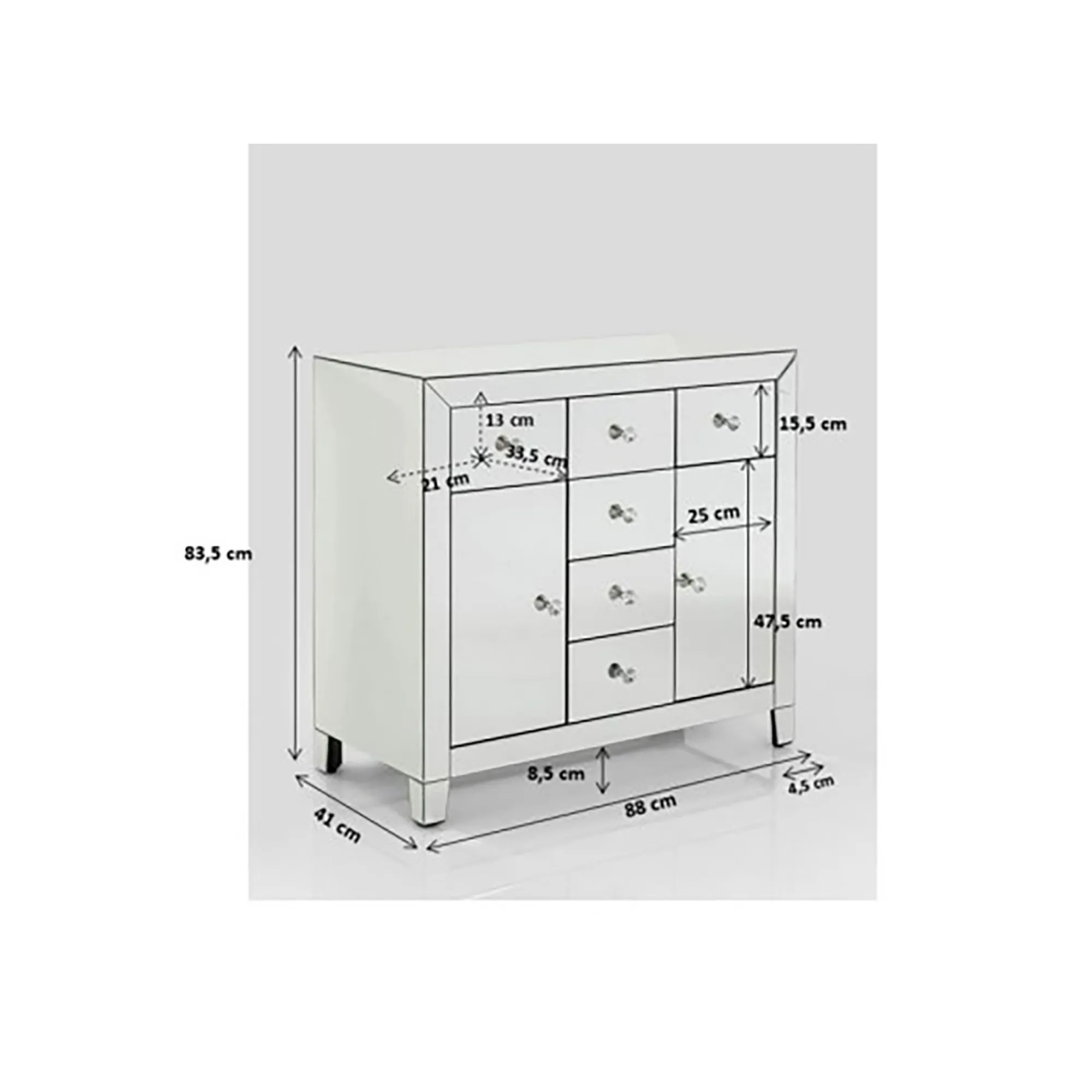 KARE Design Commode Luxury Argent 2 Portes 6 Tiroirs ^ Commode & Chiffonnier