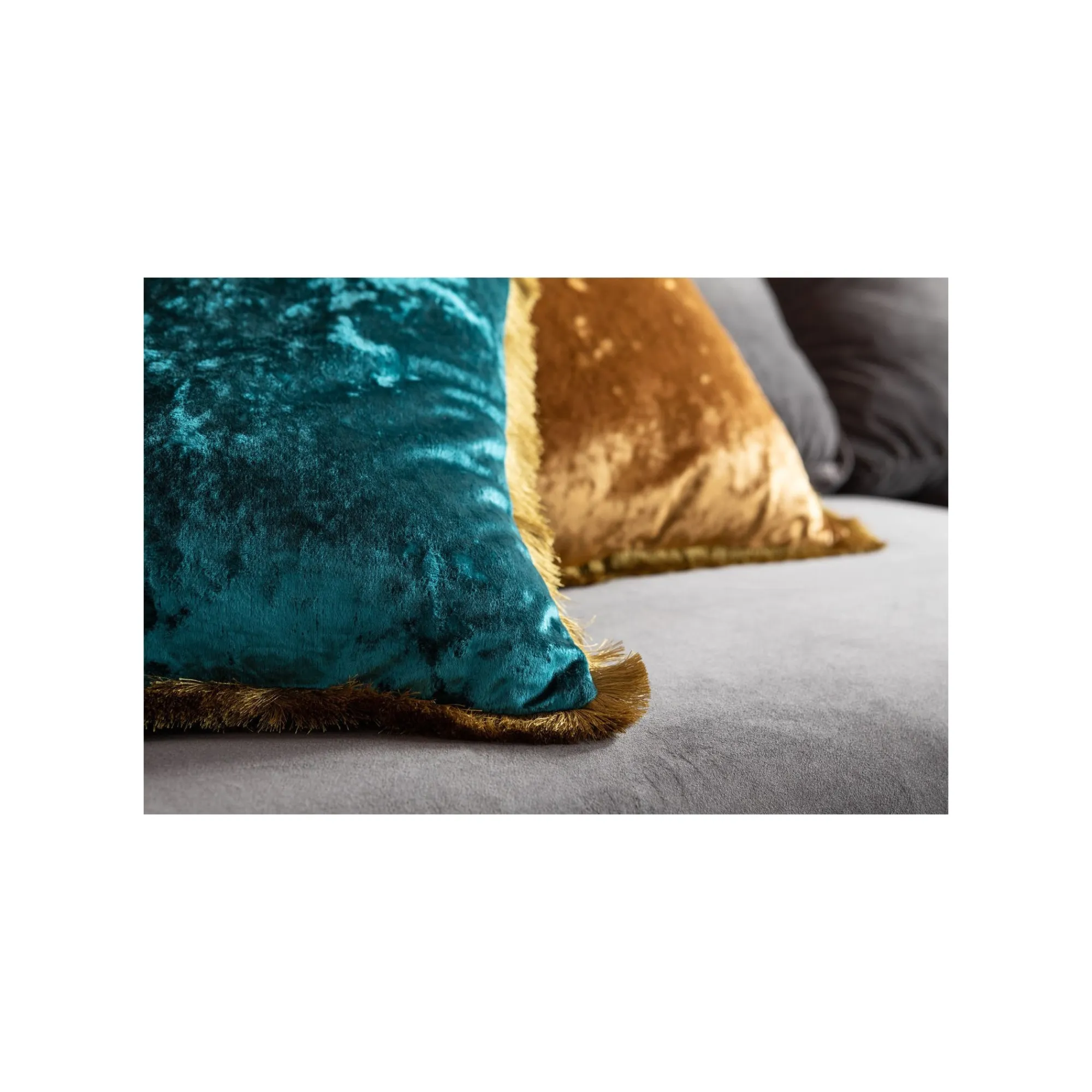 KARE Design Coussin à Franges Cannes Bleu Pétrole ^ Coussin & Plaid