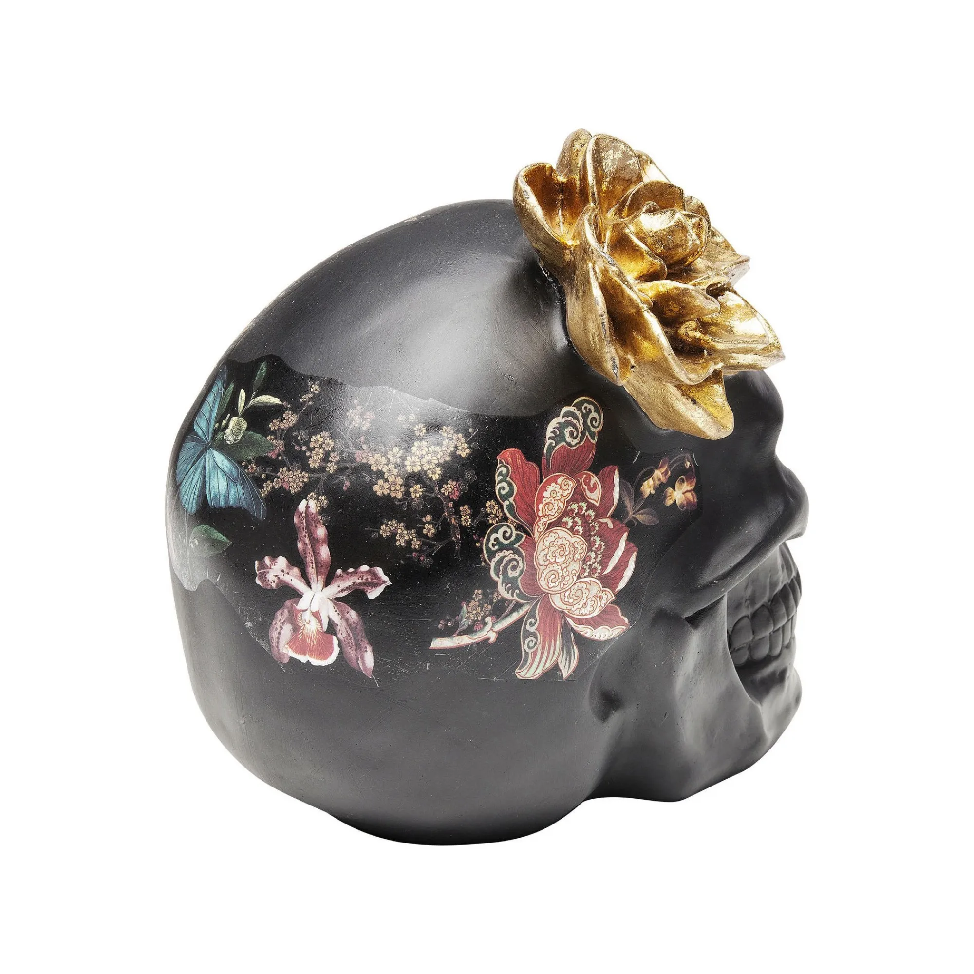 KARE Design Déco Crâne Noir Fleurs ^ Déco