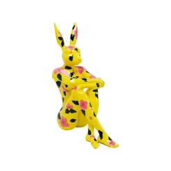 KARE Design Déco Gangster Lapin Jaune XL Fleurs Roses ^ Déco