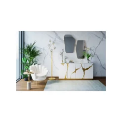 KARE Design Fauteuil Water Lily Velours écru Et Acier Doré ^ Fauteuil