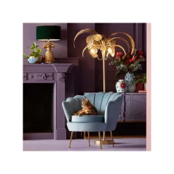 KARE Design Fauteuil Water Lily Velours Bleu Et Acier Doré ^ Fauteuil