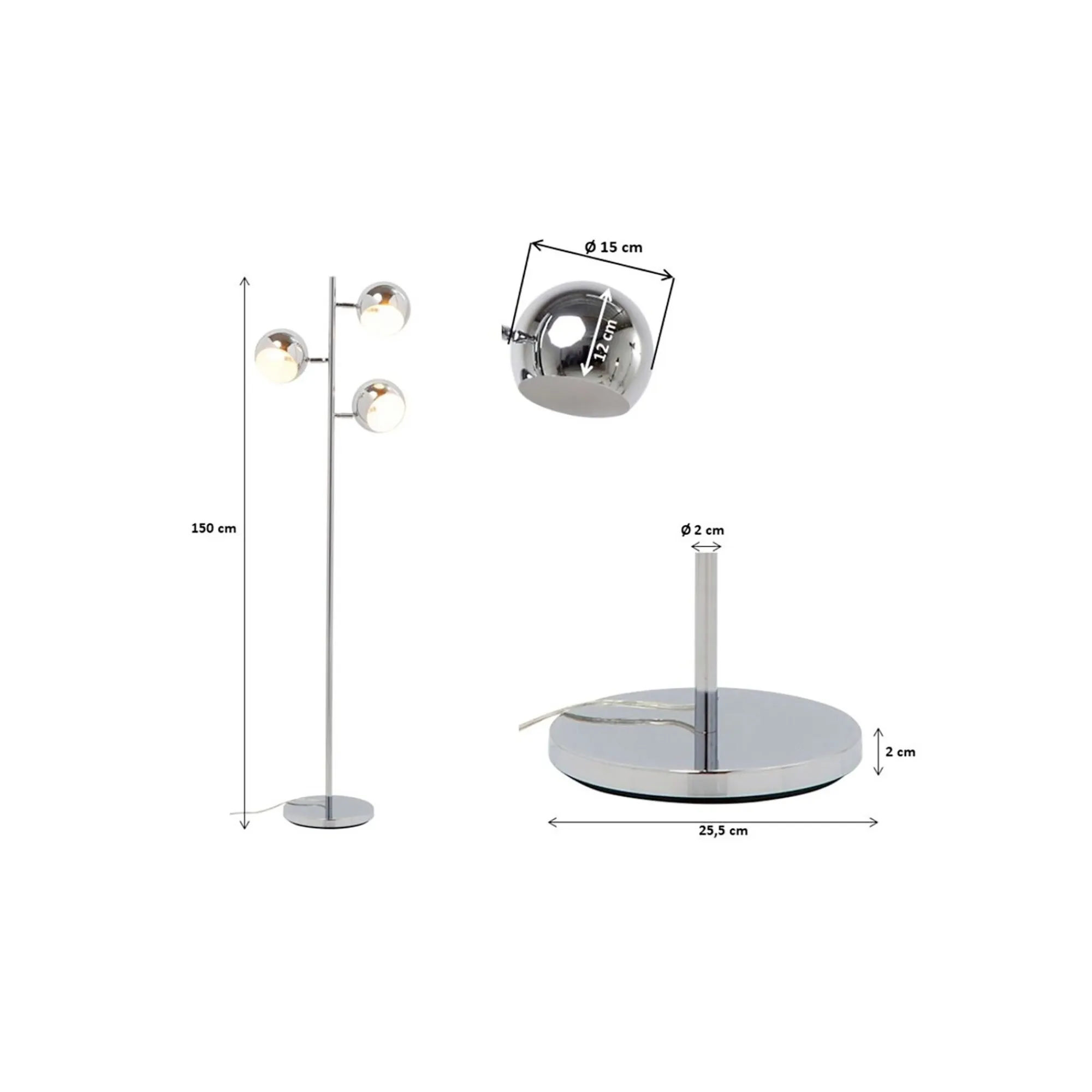 KARE Design Lampadaire Calotta 151cm Chromé ^ Lampadaire