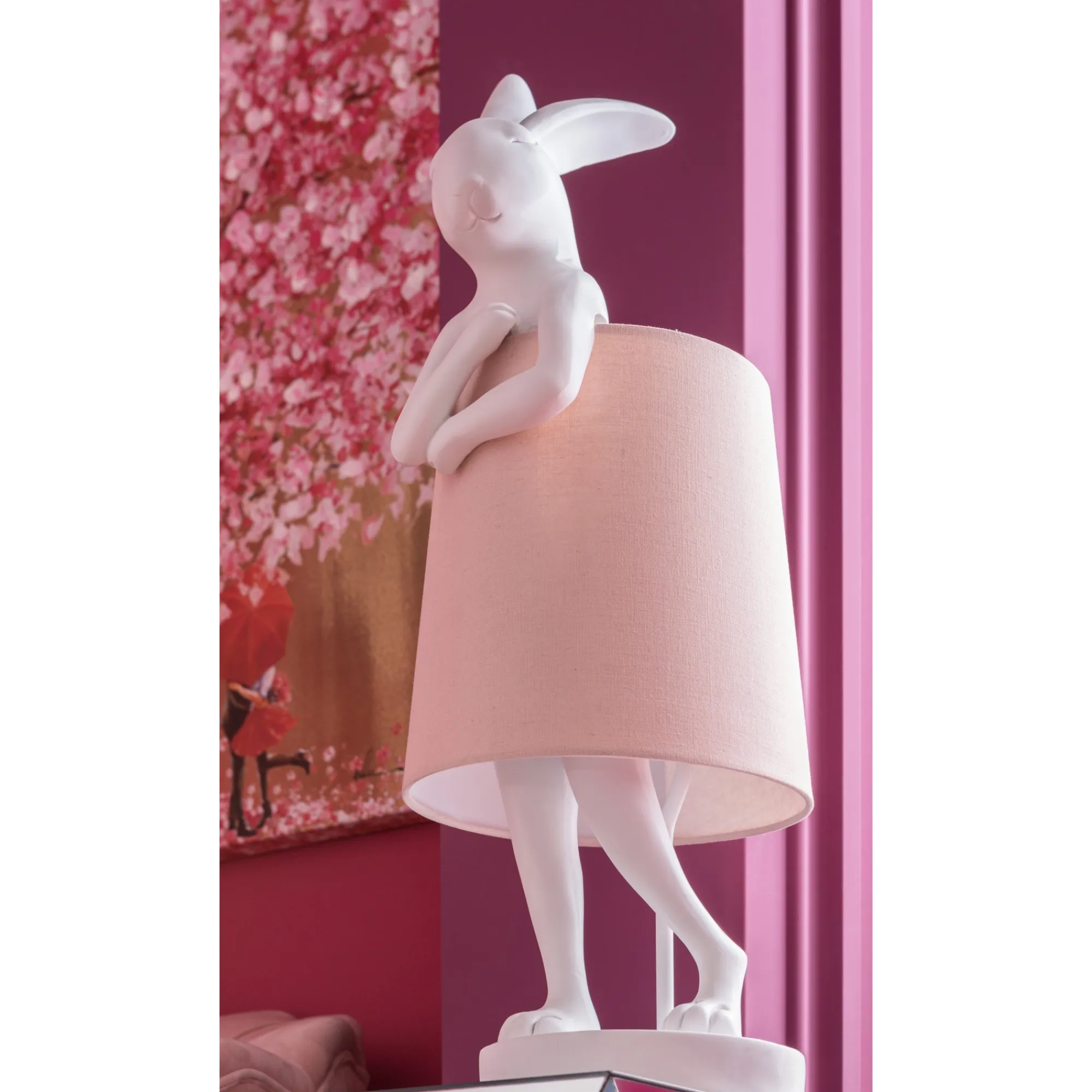 KARE Design Lampe Animal Lapin Blanche Et Rose 68cm ^ Lampe De Table