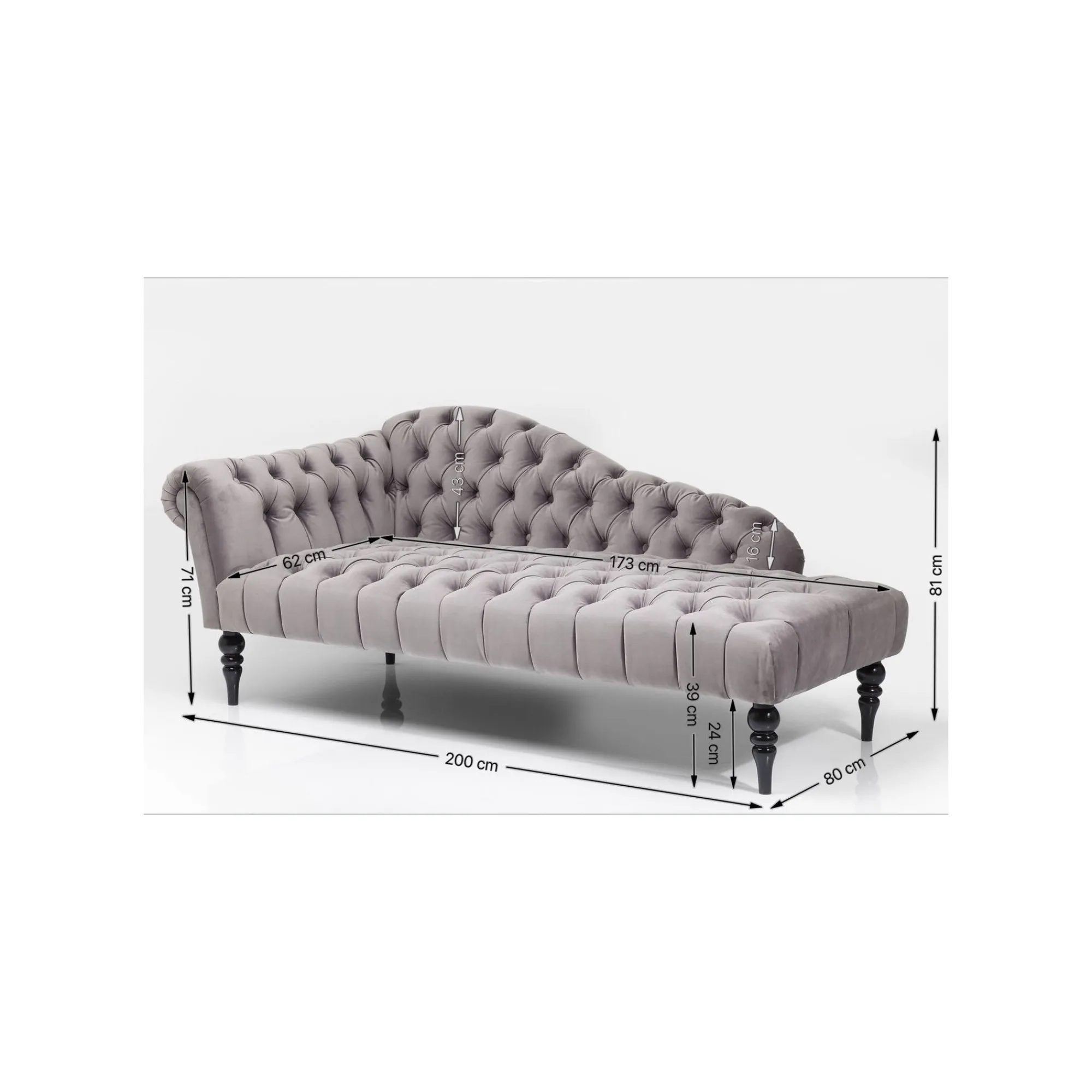 KARE Design Méridienne Desire Velours Gris ^ Canapé & Banquette
