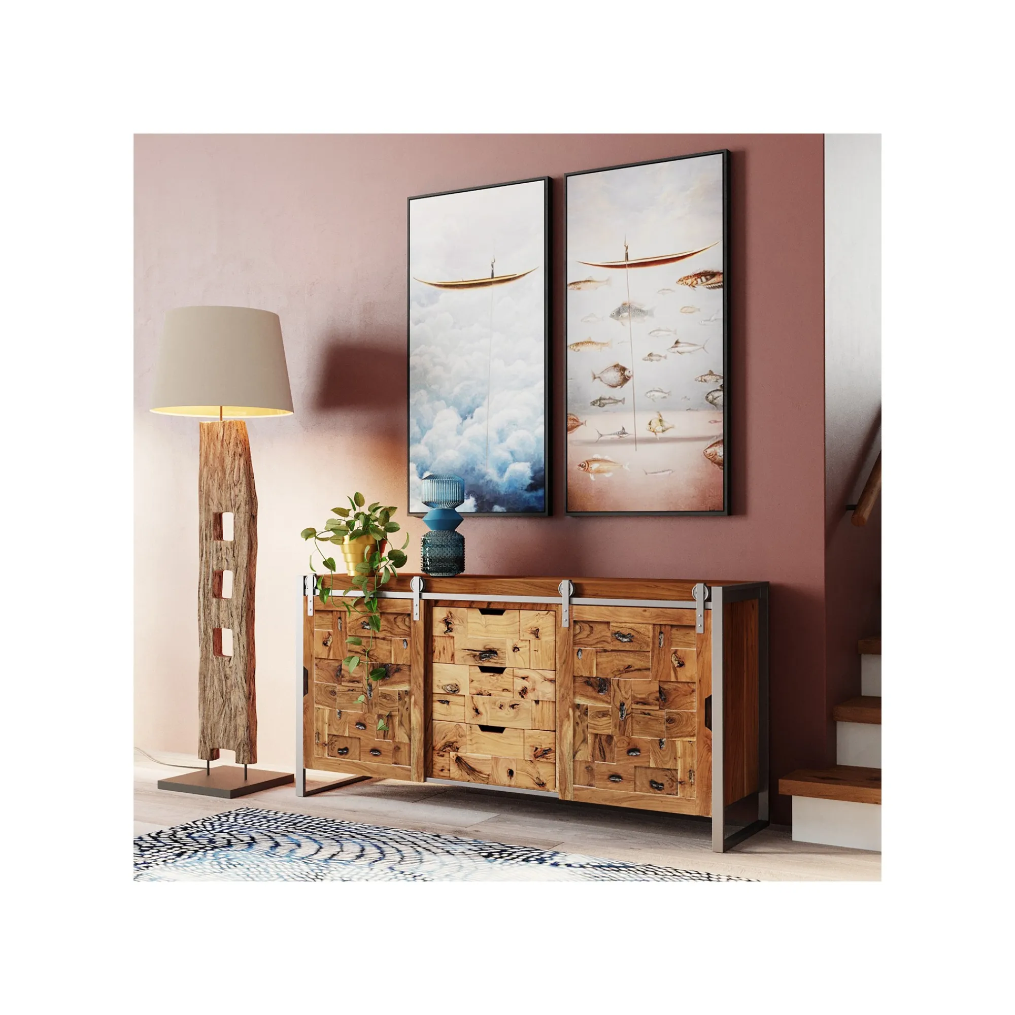 KARE Design Peinture Gondolier Poissons 60x120cm ^ Tableau