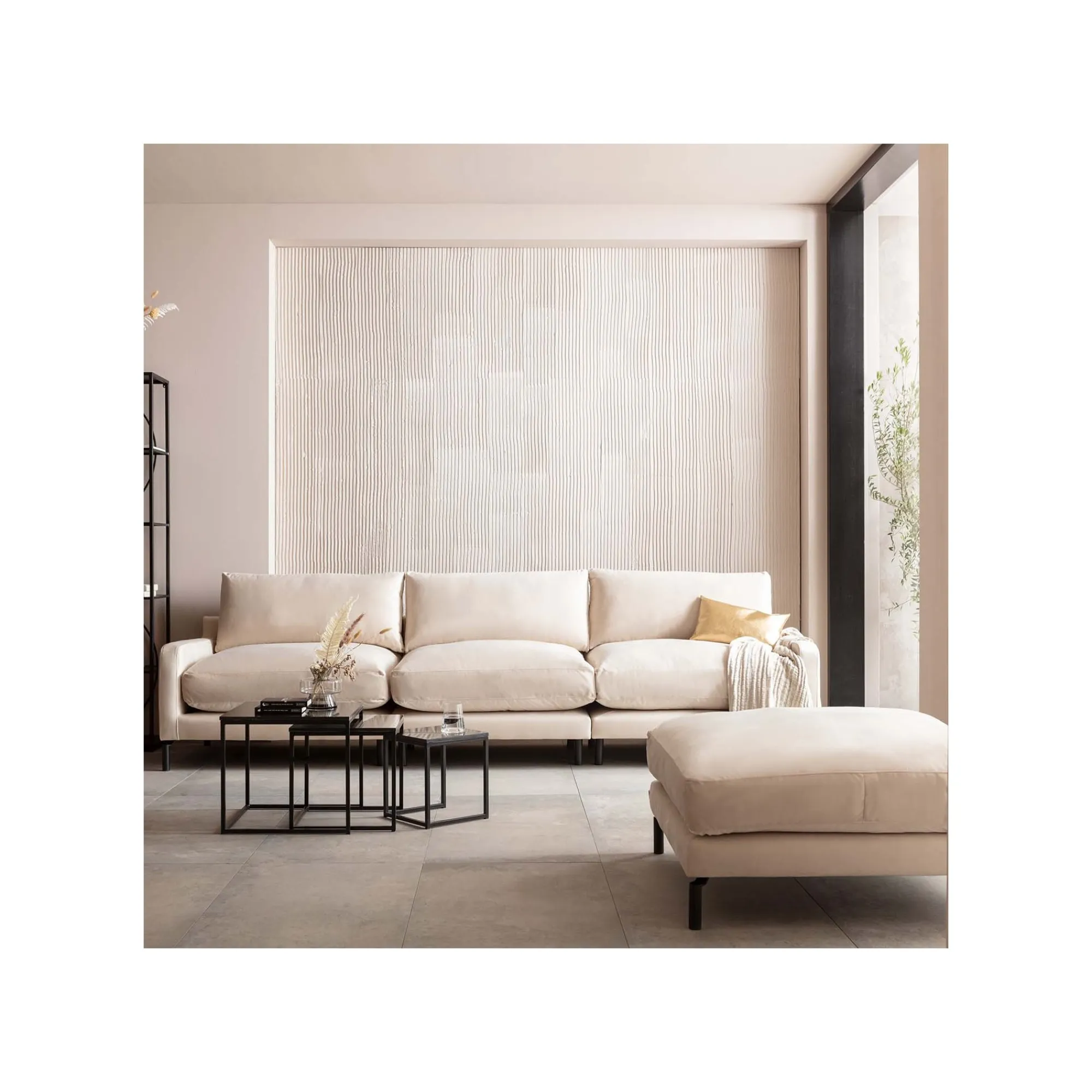 KARE Design Repose-pieds Discovery Velours Crème ^ Tabouret & Pouf
