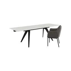 KARE Design Table à Rallonges Amsterdam 240x90cm Effet Marbre Blanc ^ Table