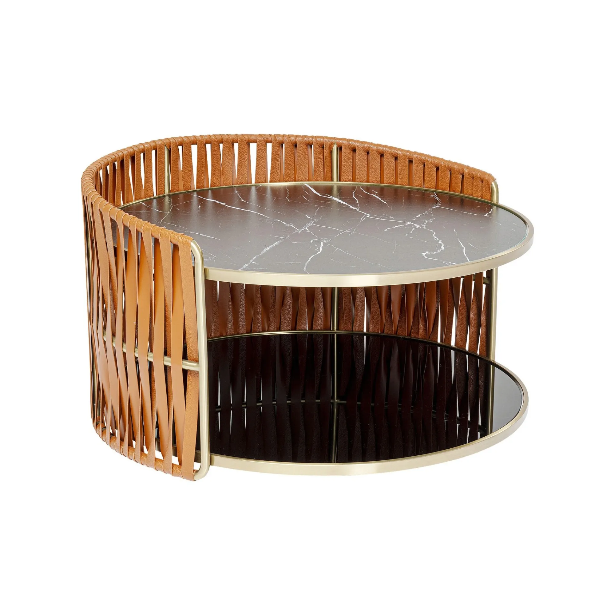 KARE Design Table Basse Effet Marbre Noir Double 86cm ^ Table Basse