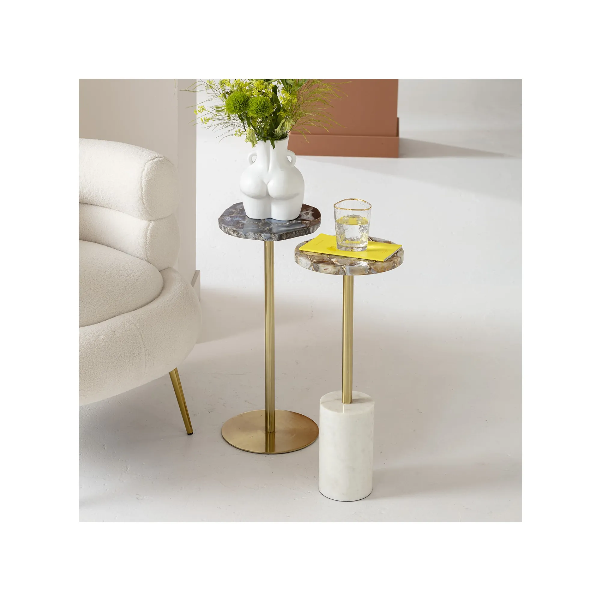 KARE Design Table D'appoint Agate Marbre Blanc 25cm ^ Table D'Appoint & De Chevet