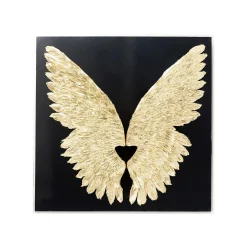 KARE Design Tableau 3D Ailes Noires Et Dorées 120x120cm ^ Tableau