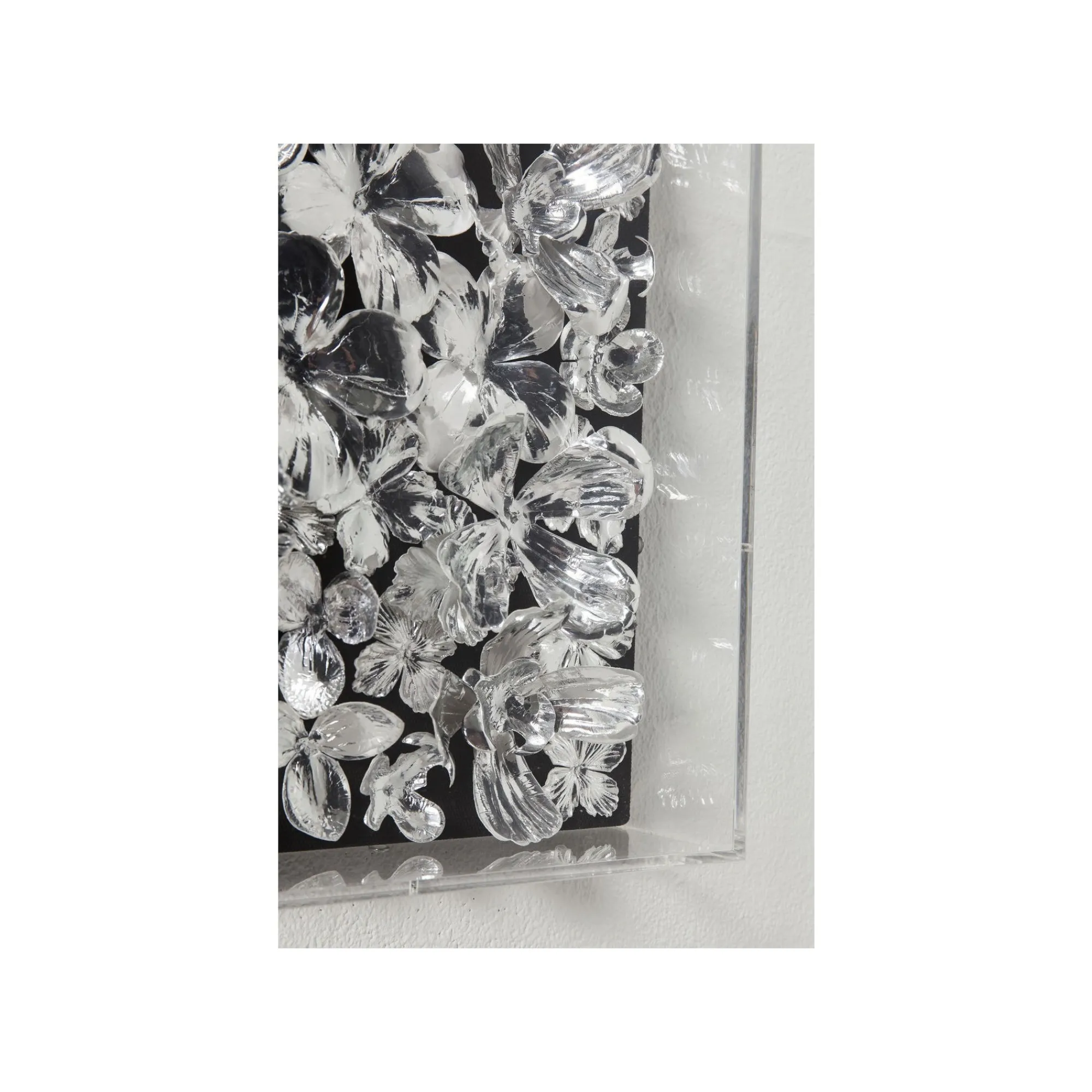 KARE Design Tableau 3D Fleurs Argentées 100x100cm ^ Tableau