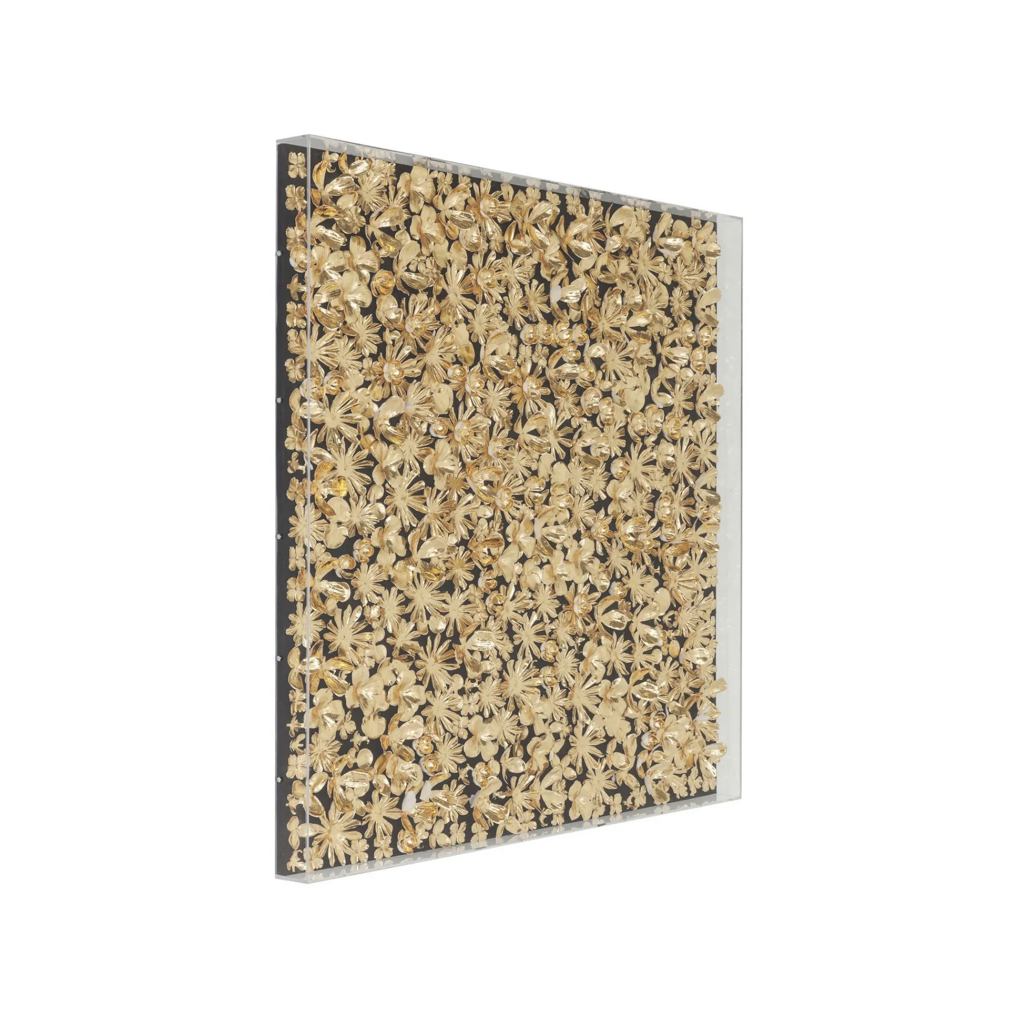 KARE Design Tableau 3D Fleurs Dorées 120x120cm ^ Tableau