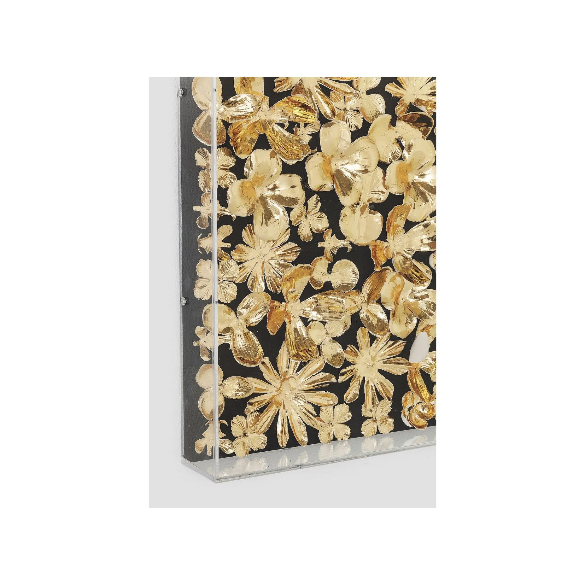 KARE Design Tableau 3D Fleurs Dorées 120x120cm ^ Tableau
