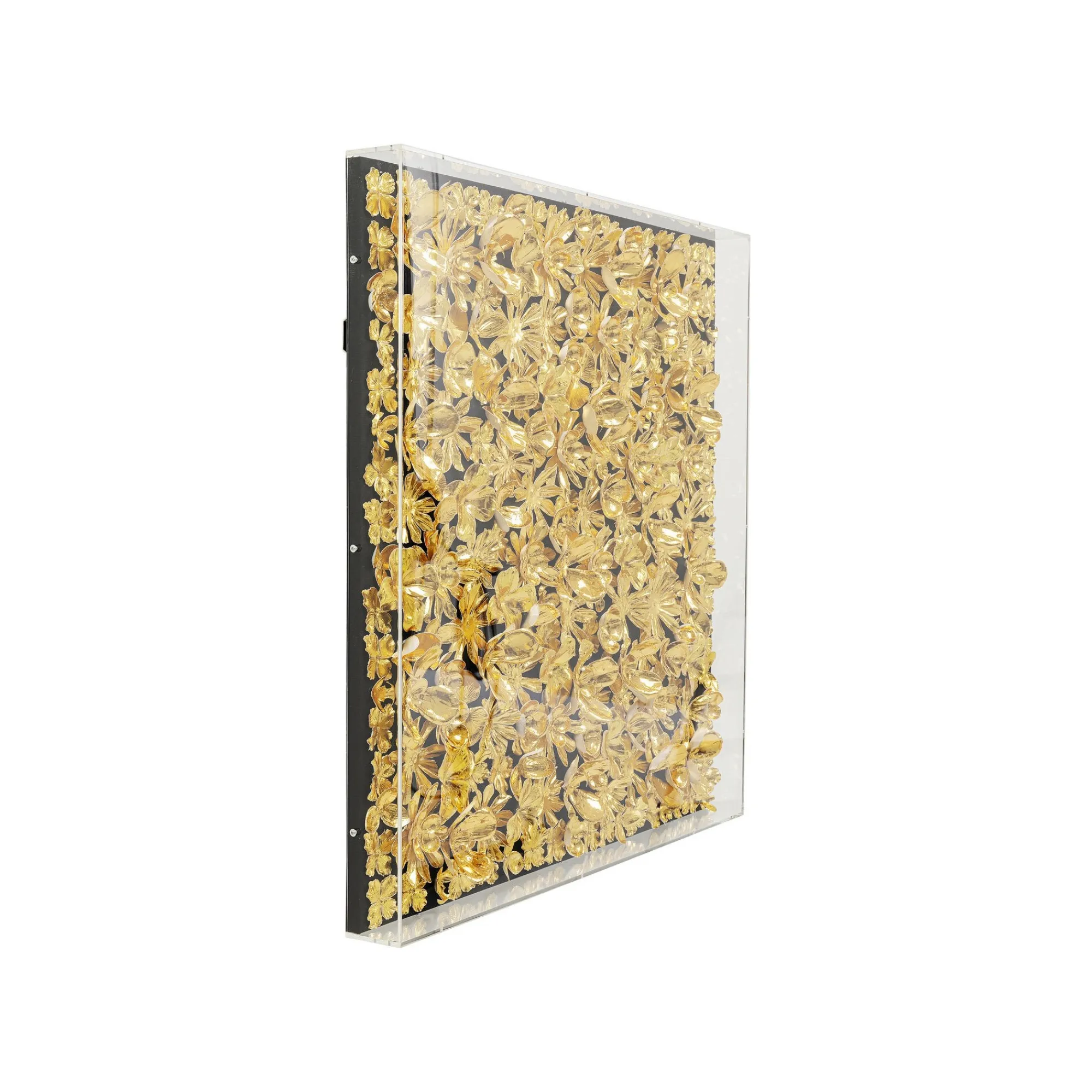 KARE Design Tableau 3D Fleurs Dorées 80x80cm ^ Tableau
