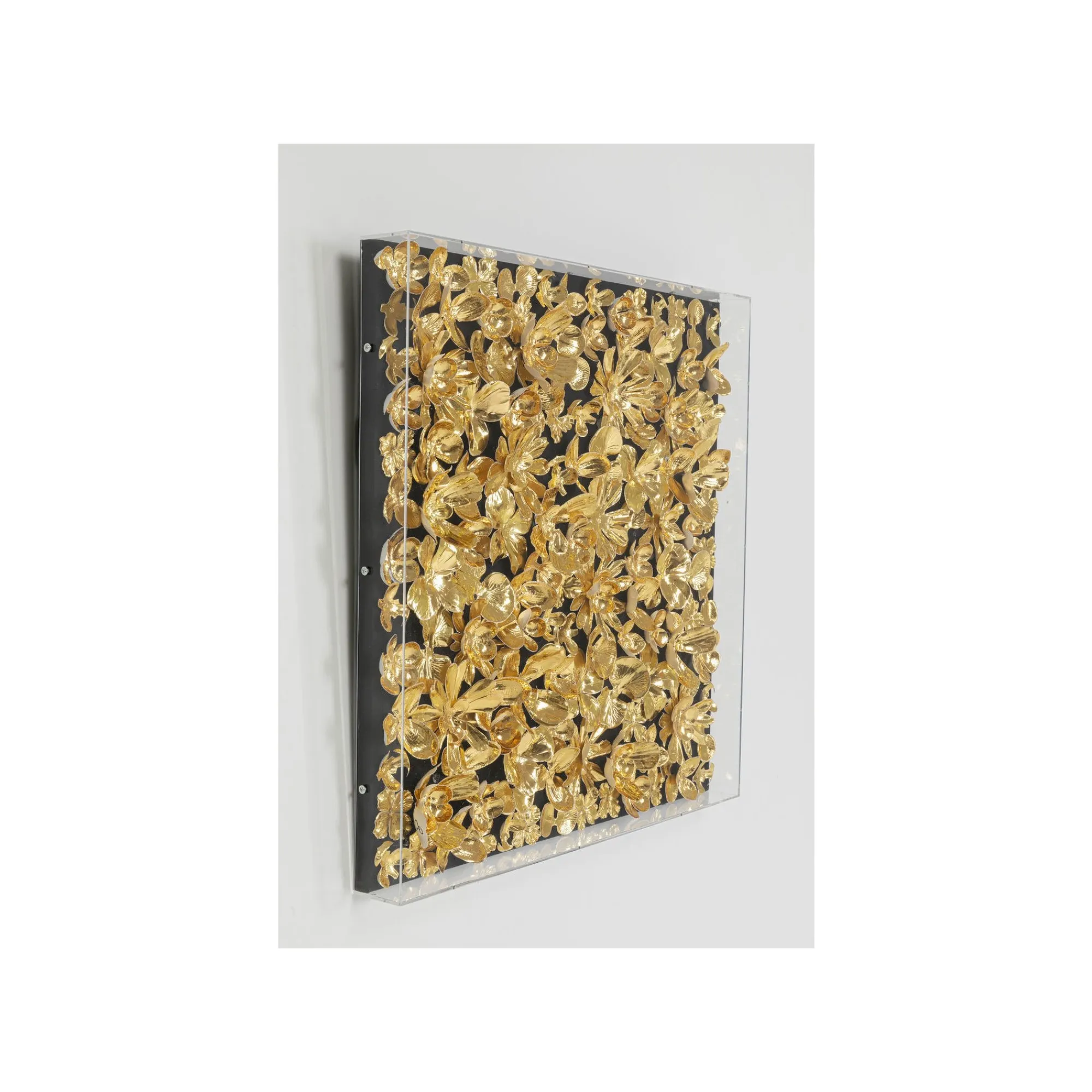 KARE Design Tableau 3D Fleurs Dorées 60x60cm ^ Tableau