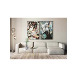 KARE Design Tableau En Verre Bleu Femme Profil Fleurs 100x150cm ^ Tableau