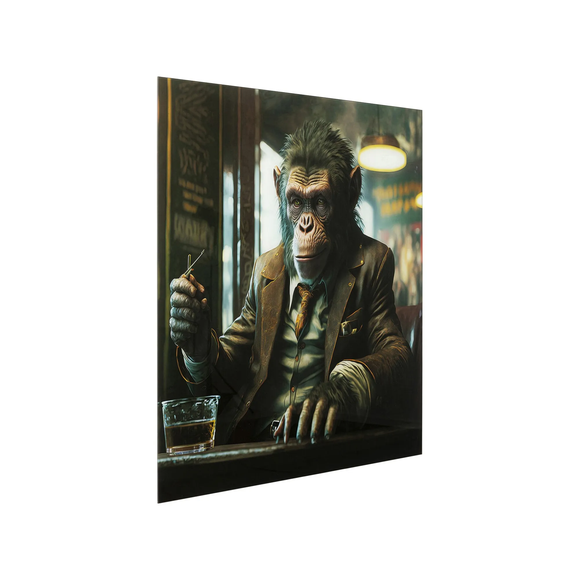 KARE Design Tableau En Verre Singe Au Bar 100x100cm ^ Tableau