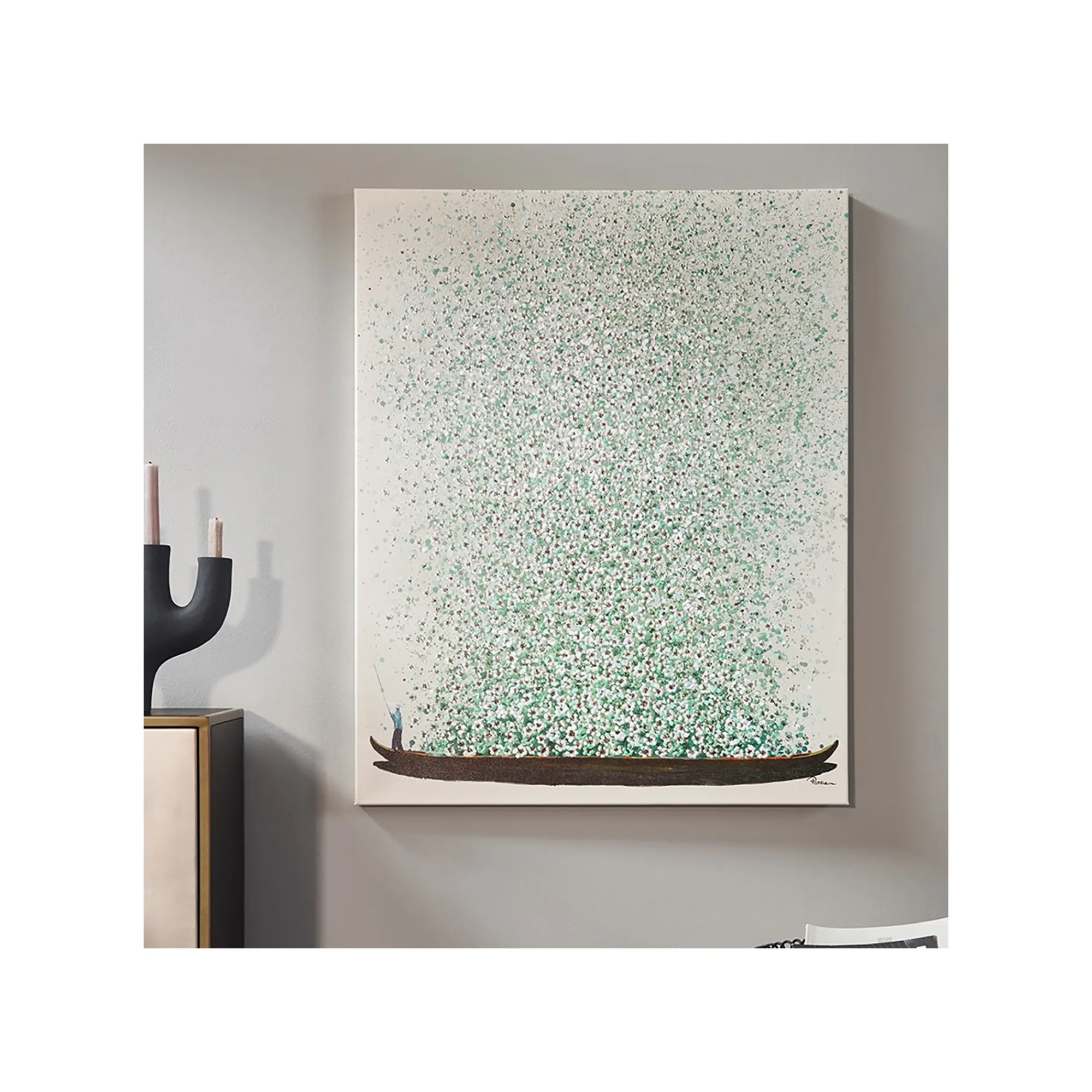 KARE Design Tableau Touched Fleurs Pirogue Beige Et Vert 80x100cm ^ Tableau