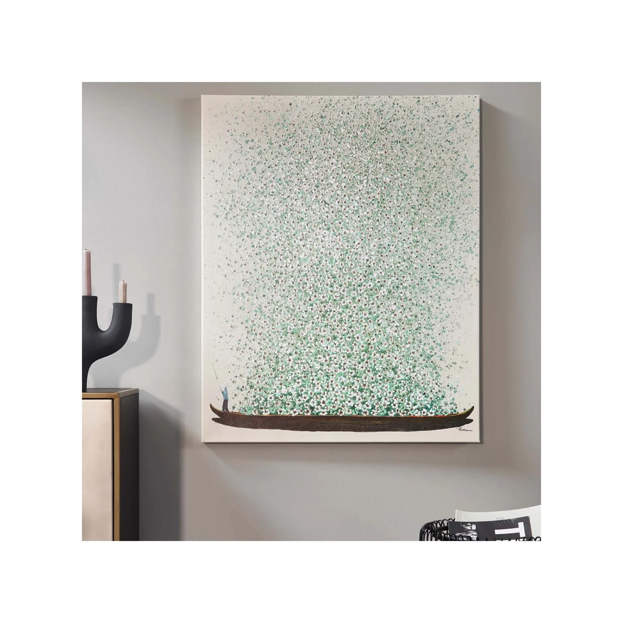 KARE Design Tableau Touched Fleurs Pirogue Beige Et Vert 120x160cm ^ Tableau