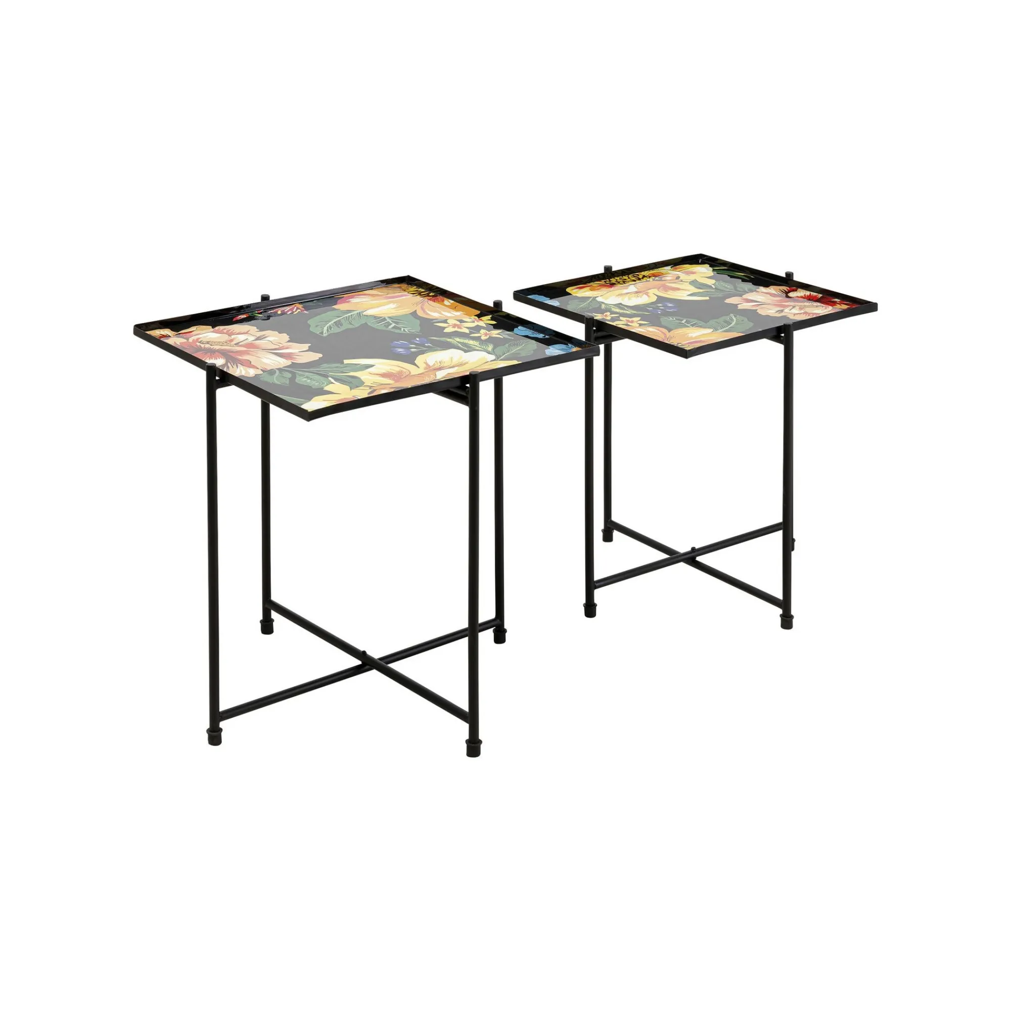 KARE Design Tables D'appoint Noires Fleurs Set De 2 ^ Table D'Appoint & De Chevet