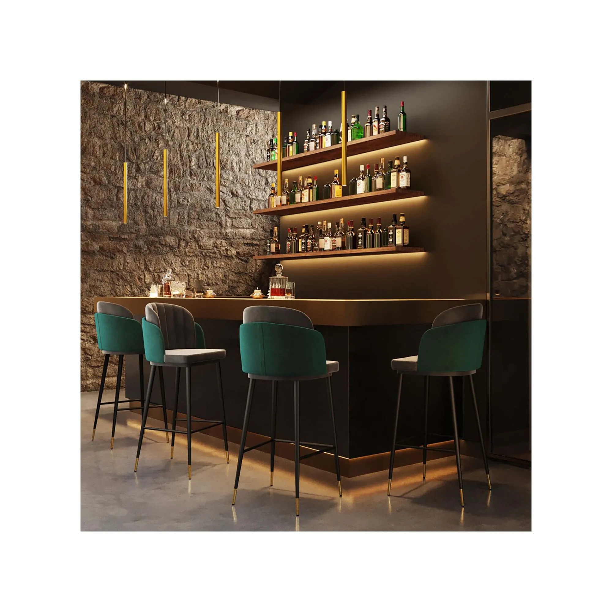 KARE Design Tabouret De Bar Hojas Velours Gris Et Vert ^ Bar & Tabouret De Bar