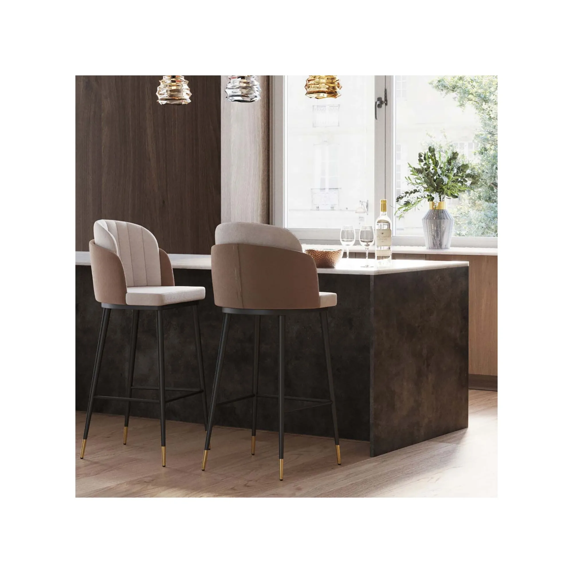KARE Design Tabouret De Bar Hojas Velours Beige Et Taupe ^ Bar & Tabouret De Bar