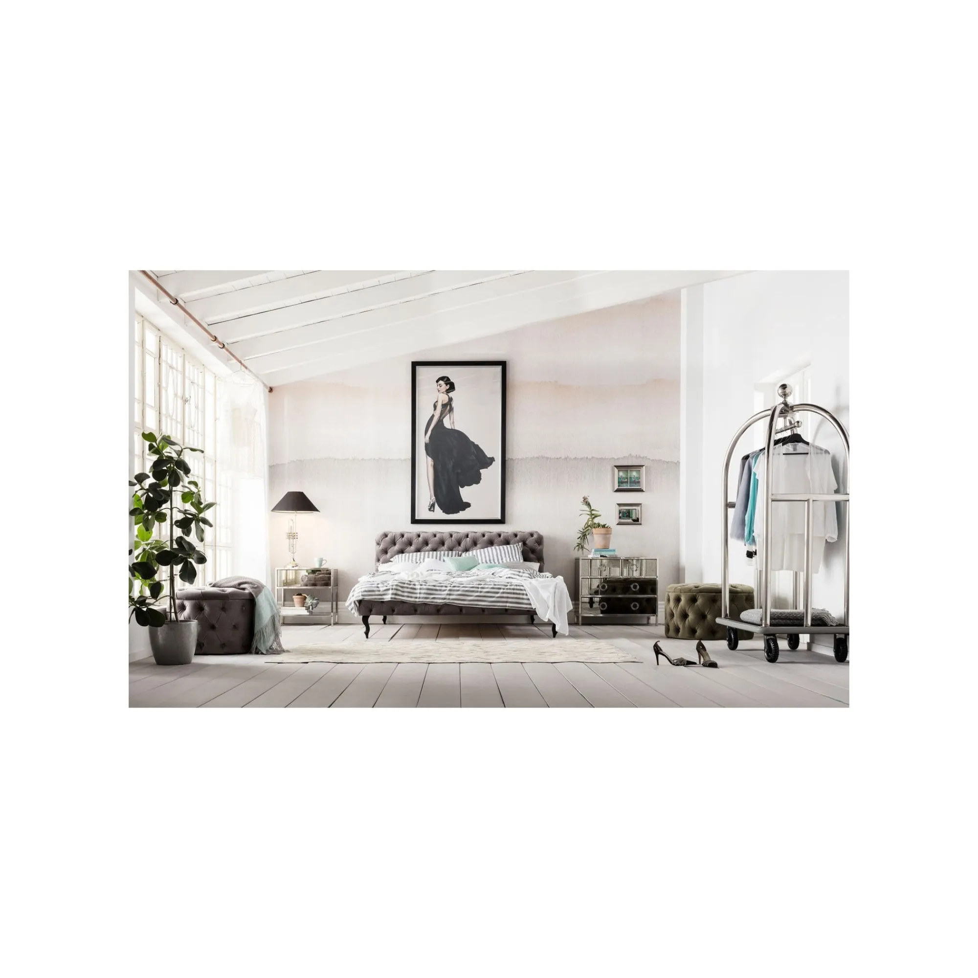 KARE Design Tabouret Desire 73cm Velours Gris ^ Tabouret & Pouf|Coffre & Malle