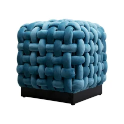 KARE Design Tabouret Weave Velours Bleu ^ Tabouret & Pouf