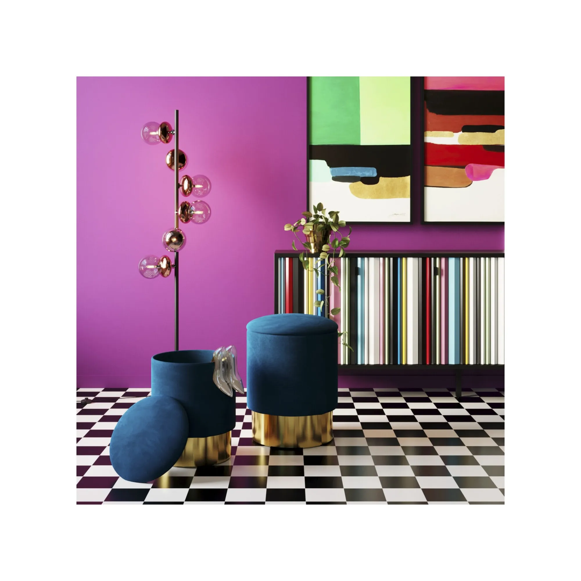 KARE Design Tabourets-coffres Cherry Bleu Pétrole Et Laiton Set De 2 ^ Tabouret & Pouf|Coffre & Malle