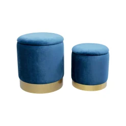 KARE Design Tabourets-coffres Cherry Bleu Pétrole Et Laiton Set De 2 ^ Tabouret & Pouf|Coffre & Malle